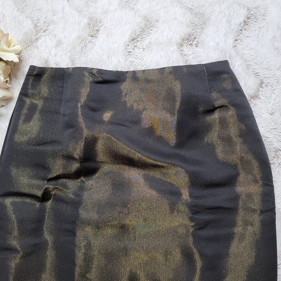 Akris Silk Blend Bronze Shimmer Black Pencil Skirt Size 4 - Picture 2 of 13